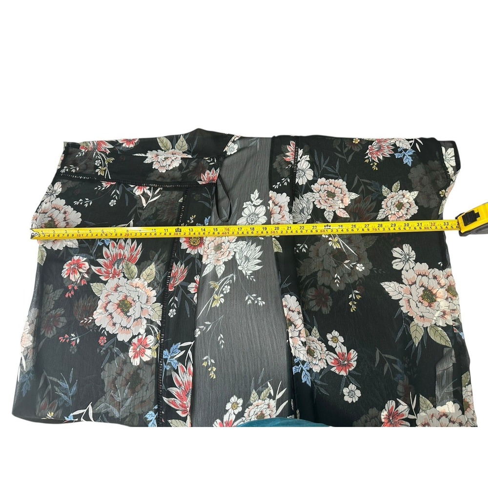 Band Of Gypsies Boho Kimono Cover Up Duster Sheer Black Floral Oversized Size M - Picture 3 of 9